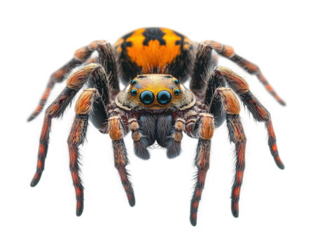 Jumping spider nature detailed view wildlife. Isolated on transparent background, png.