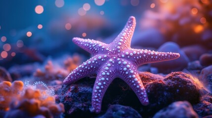 Pink starfish on a rocky seabed