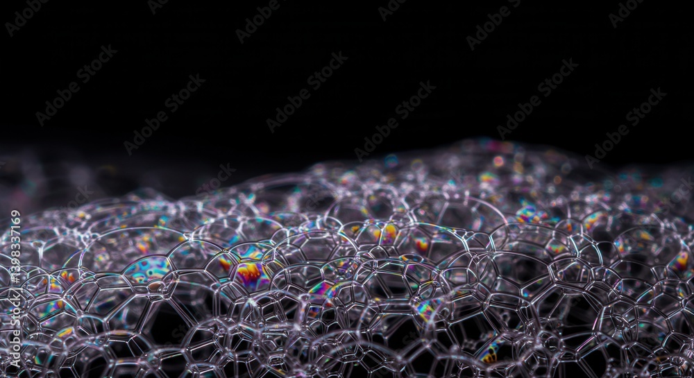 Poster Abstract close up of iridescent foam bubbles creating a unique pattern