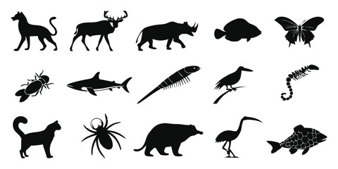 set of silhouettes of animals