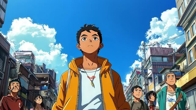 Belle Epoque Anime: A Youth's Hopeful Gaze in a Vibrant Cityscape