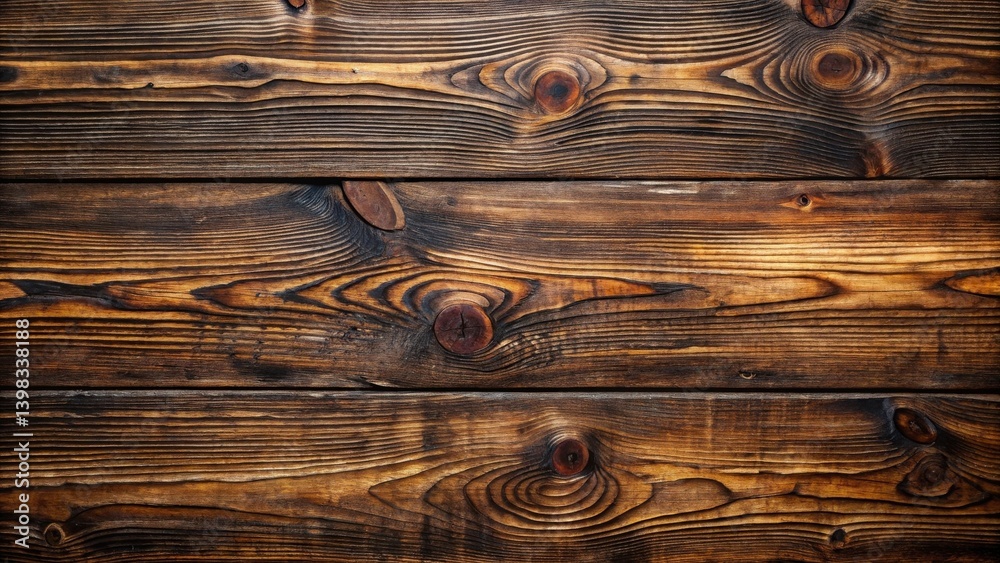 Aufkleber richly textured dark brown wooden planks background showing intricate grain patterns and knots