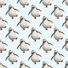 Skating Penguins Seamless Vector Pattern Design