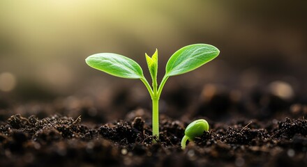A young green sprout growing from soil as a symbol of new life and nature, Sprouting Hope, Emerging Plant Growth