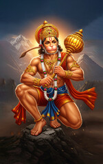 Lord Hanuman Sitting with Gada - Symbol of Strength and Devotion
