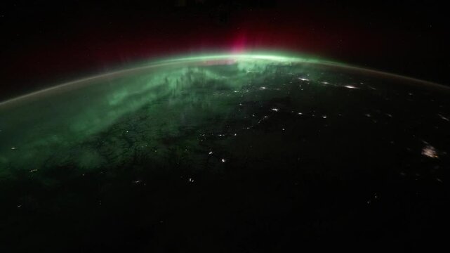 Aurora Borealis over Canada as seen from the International Space Station. Elements of this clip furnished by NASA.