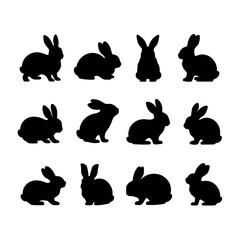 Obraz premium Rabbit Silhouette Vector Bundle Black and White Rabbit Clipart EPS Illustration