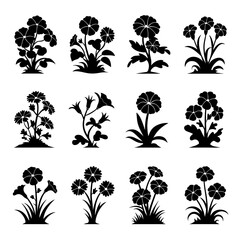 Petunia Silhouette Vector Bundle Black and White Petunia Clipart EPS Illustration