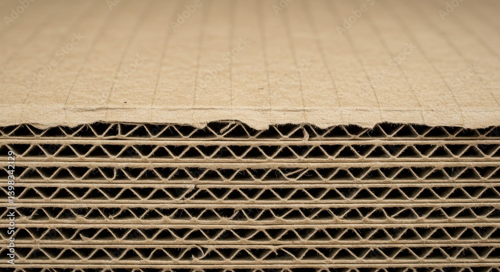 Poster Close up of layered corrugated cardboard showing internal structure