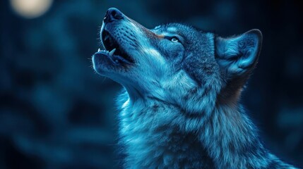 Nocturnal wolf howls at the moon