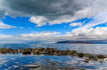 The shore of the hypersaline lake, Great Salt Lake State Park - Utah USA