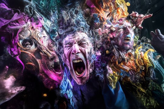 Brain fog. Strange medical condition. Hallucination - due to delirium tremens: abstract image of health condition. Mysterious vision. Metaphorical delirium tremens feelings of a mental illusi.