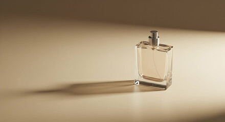 Beige Glass Perfume Bottle Under Studio Light