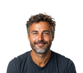 Obraz premium Confident man smiling portrait professional lifestyle warm environment charisma. Isolated on transparent background, png.