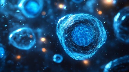 Naklejka premium Liquid biopsy detecting circulating tumor cell blue sci fi fluid art