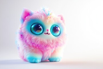 Fototapeta premium Adorable fluffy pastel cat with big eyes, a cute digital art creation.