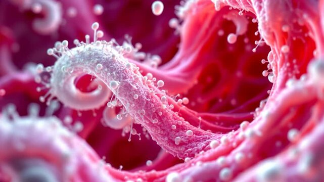Candida auris yeast cells causing fungemia, bloodstream infection. A blood vessel with attached Candida auris causing damage and inflammation to it