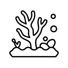 Coral reef outline drawing vector illustration, underwater ocean life and marine ecosystem design element