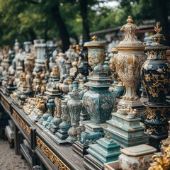 Antique porcelain and decorative items for sale at a market