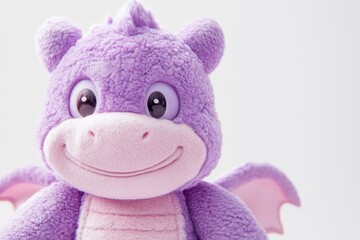 Adorable purple plush dragon toy with a sweet smile and soft fur.