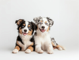 Obraz premium Playful Australian Shepherd puppies studio shot