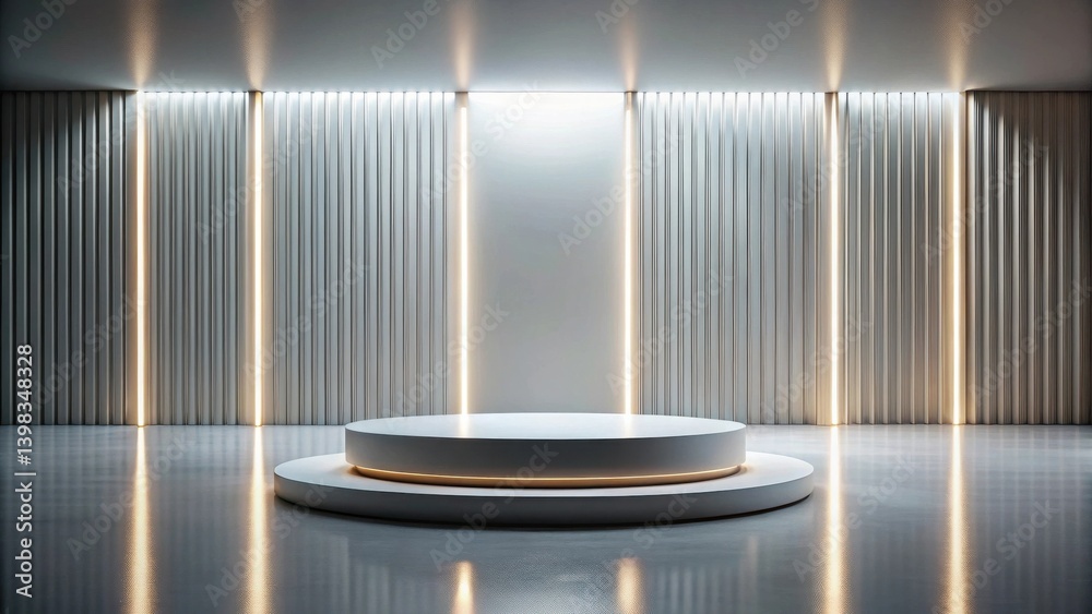 Leinwandbilder elegant two-tiered circular display platform with subtle backlighting and vertical paneling