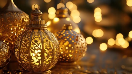 Golden Lanterns Glowing in the Warm Night