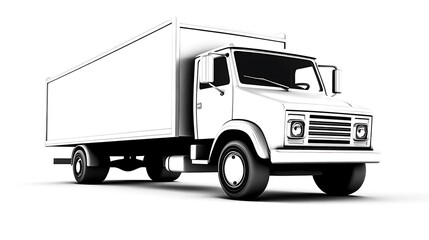 White Delivery Truck on White Background
