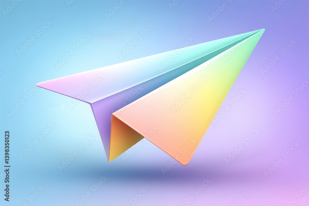 Wall mural a colorful, gradient paper airplane floats against a soft gradient background, symbolizing creativit
