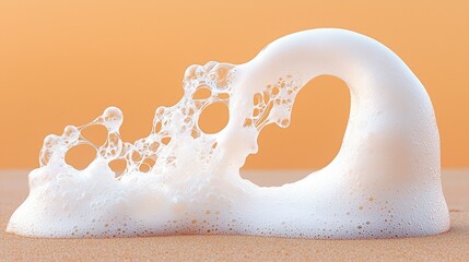 An artistic foam wave creating an arch shape on a sandy surface