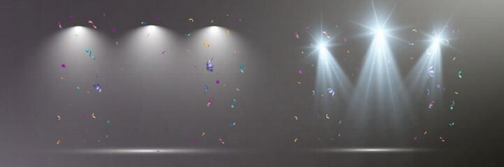 Glowing  falling confetti and sparkles, festive celebration scene, luxury award stage, vibrant party decoration, shimmering event background, elegant spotlight illumination.