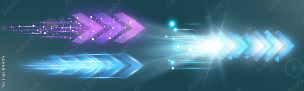 Poster futuristic speed background with glowing arrows, motion blur, digital technology concept, fast-movin