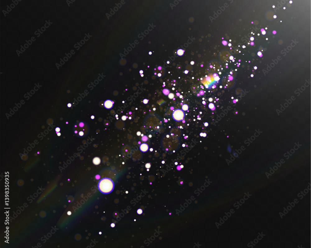 Poster christmas light effect with glowing bokeh and sparkling particles on a transparent background. perfe