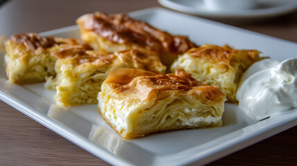 Traditional Banitsa: A Delicious Layered Filo Pastry Served with Creamy Yogurt Sauce