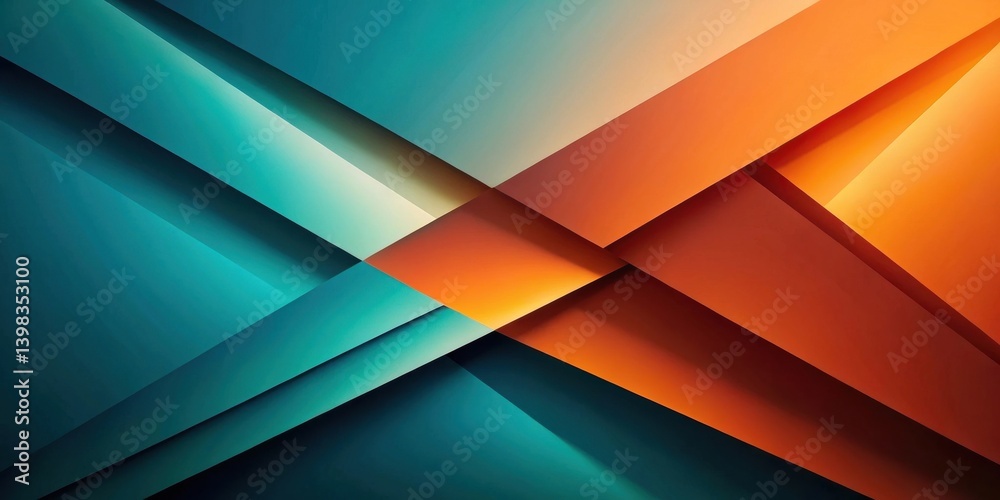 Aufkleber Abstract Teal and Burnt Orange Geometric Shapes Intersect in a Dynamic Composition with Layered Depth and Gradient Transitions