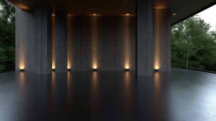 Modern interior design with wooden wall and spotlights