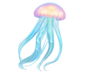 Ethereal Depths, A Mesmerizing Illustration of a Floating, Jellyfish-like Creature Illuminating the Abyss with Bioluminescent Grace and Mysterious Charm