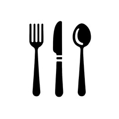 Vector Icon of Fork, Knife, and Spoon in Black Silhouette