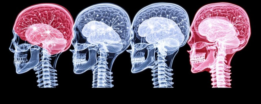 Detailed illustration of human skull anatomy and structure.