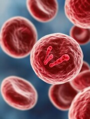 Detailed microscopic view of red blood cells in motion.