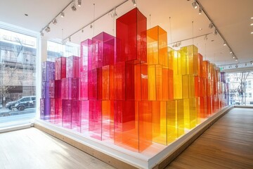 Colorful translucent cubes display