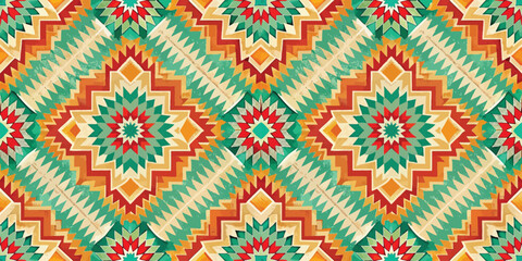 Vibrant geometric pattern featuring rich colors and intricate designs.