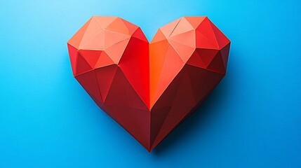 A vibrant red, geometric heart design on a bright blue background.