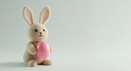 Cute bunny holding a pink egg against a soft pastel background  