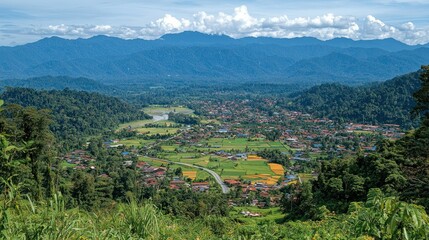 Panoramic View of a Lush Valley Nestled in the Malaysian Highlands
