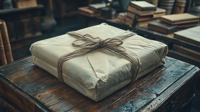 Mysterious Package on Antique Wooden Table