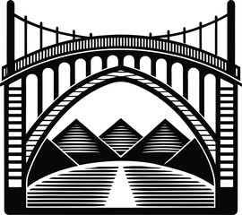 Bridge Silhouette Vector | Architecture, Landmark & Structure Line Art