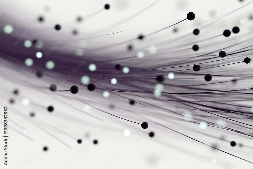 Poster colorful abstract design featuring strands and dots creating a dynamic visual effect