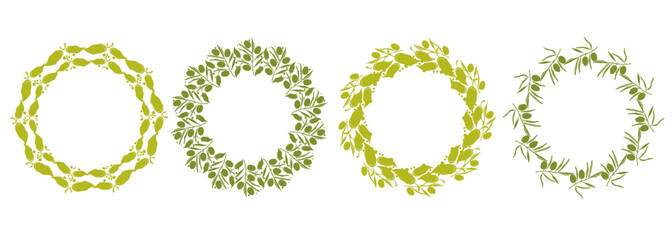 set of round frames with simple drawn olive branche