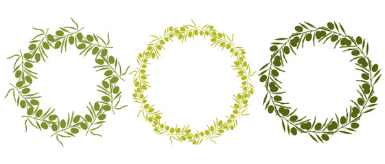 set of round frames with simple drawn olive branche for yours design, 